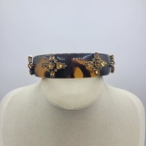 Tortoise Shell Style Bangle Bracelet • Lucite/Rhinestone